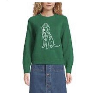 NWT Lands' End Harbor Green Dog Pullover sweater Small  New $99 Dalmation